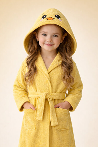 Asilex Home Collection Kapüşonlu Kız Çocuk Bornozu %100 Pamuk 1-10 Yaş OEKO-T...