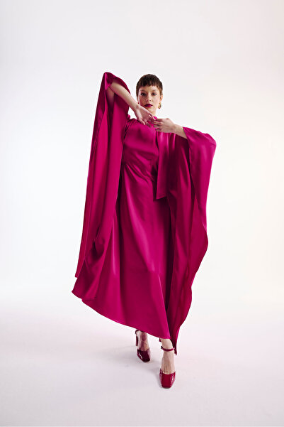 Nuum Design Neck Tie Satin Dress Fuchsia