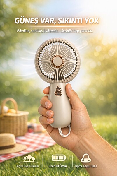 POLYGOLD El Tipi Fan Şarjlı Vantilatör Mini Masaüstü El Fan Taşınabilir 3 Kad...
