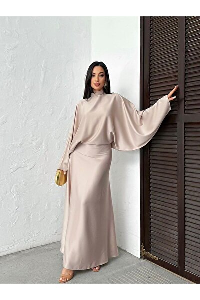 Ekim Store Casual Bat Cut Satin Dress