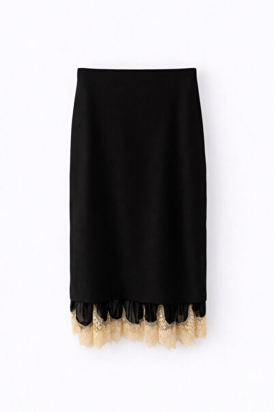 HAZELANNA Lace Black Pencil Skirt