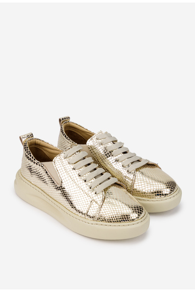 Dasha Women's golden Leather shoes with a shiny look 41