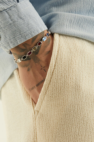 Fjellor MONARCH 925 Ayar Gümüş Grande Baget Çok Renkli Taşlı Erkek Bileklik –...