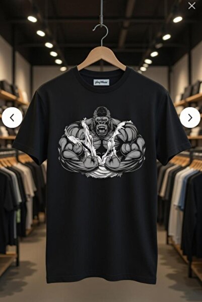 playwear Tricou negru unisex Fitness Gym Athlete Gorilla imprimat 100% bumbac...