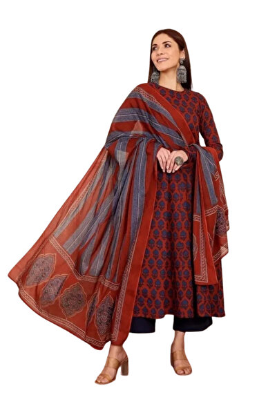 MYSMAR Maroon Viscose Rayon Kameez Salwar & Dupatta - VRN1032 | Maroon