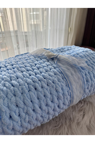 VELİNACOLLECTİON Mavi Yumuşacık El Yapımı Bebek Battaniyesi
