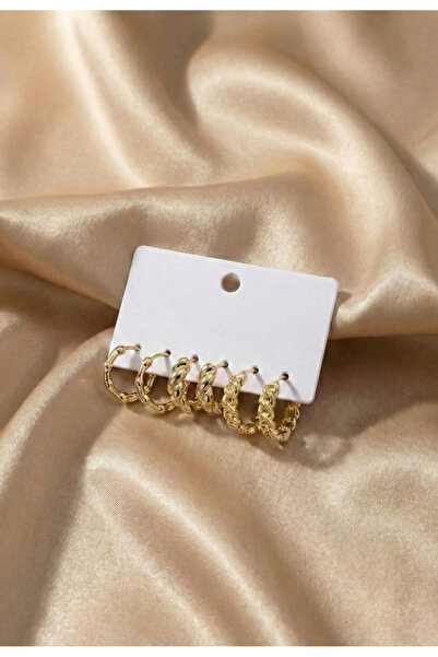 stainles steel 6'lı Altın Renk Burgu Halka Küpe Seti