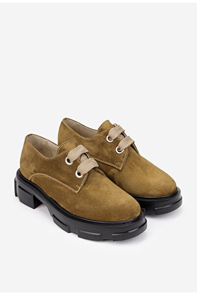 Dasha Pantofi dama taupe din piele intoarsa cu siret 38