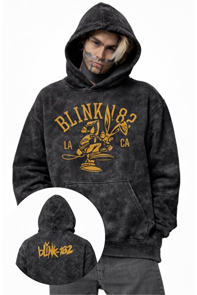 Fuddy Moda Hanorac unisex Blink-182 LA CA cu imprimeu pe spate, lavabil, hano...