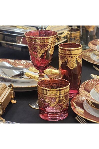 hediye Esterhomedecor 6 Person 18 Piece Gold Gilding Processing Water Set