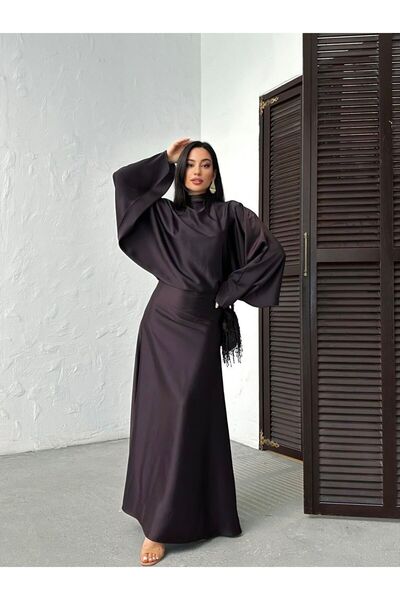 Ekim Store Casual Bat Cut Satin Dress