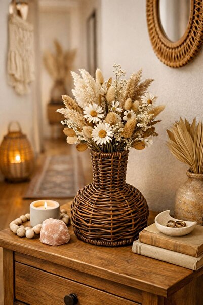 NEWNOW Boho Chic Wicker Vase Dry Flower Vase Modern Boho Home Decor