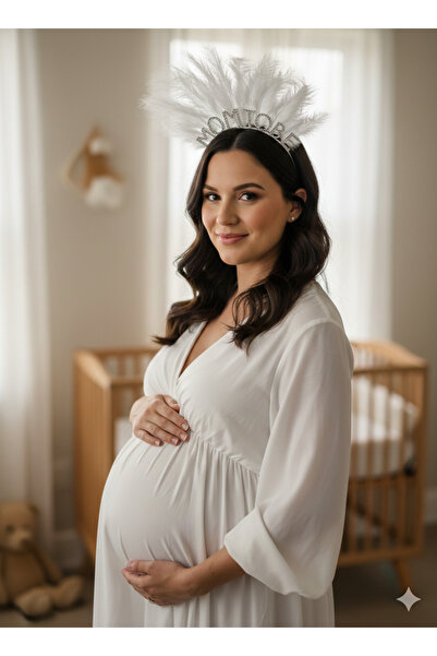 GOLDCENTER تاج الأمومة المرصع بالزركون والريش - تاج حفلات الأمومة