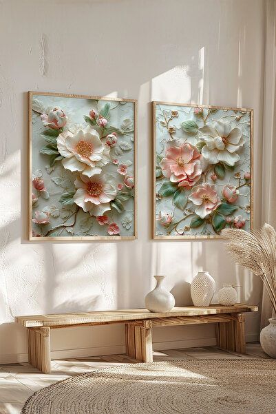 STARYUNA Wooden Framed Pastel Floral Double Painting Set Yuna546