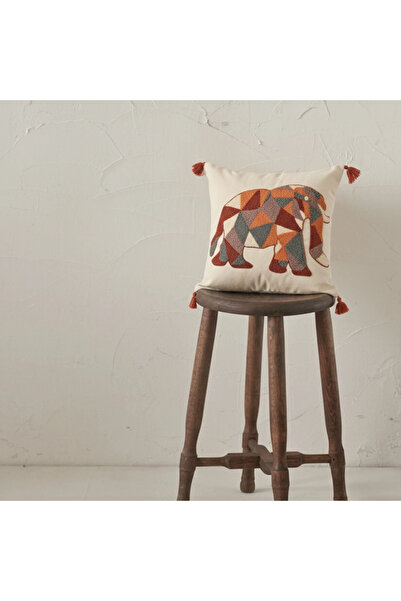 Kemal Tekstil Mozaik Fil Nakışlı Dekoratif Kırlent Kılıfı (İç Dolgusuz)