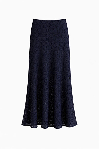HAZELANNA Lace Textured Navy Blue Long Skirt