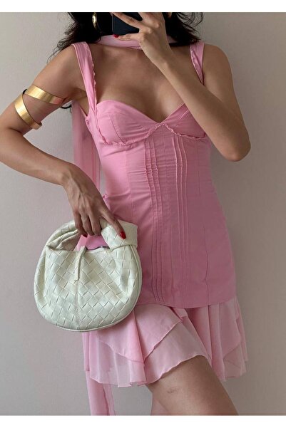 MARCELY Pink Tulle Scarf Chiffon Back Detail Beach Dress Ultra Mini