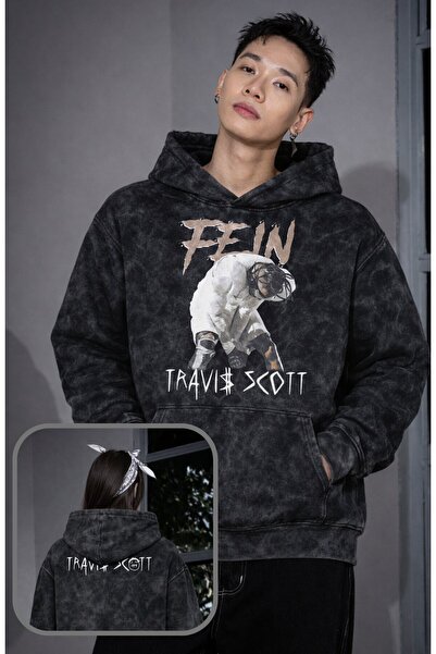 Fuddy Moda Hanorac unisex cu glugă, imprimat cu Fein Travis Scott, lavabil, h...