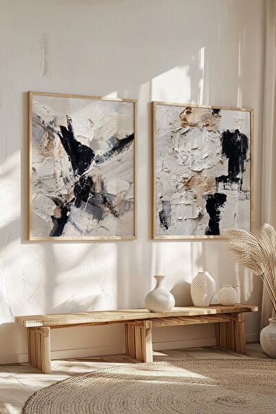 STARYUNA Wooden Framed Abstract Modern Double Painting Set Yuna548