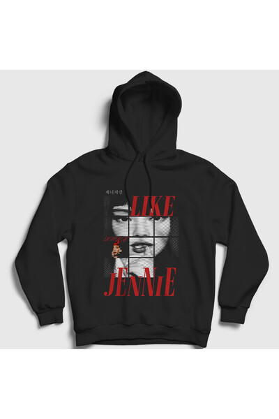 Presmono Unisex Siyah Like Jennie Blackpink Kapüşonlu Sweatshirt 602937tt