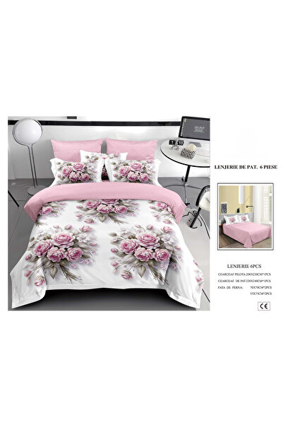 FIONNA.RO Finet Duvet Cover Set 6 Pieces 5D - Pink With Flower Bouquets