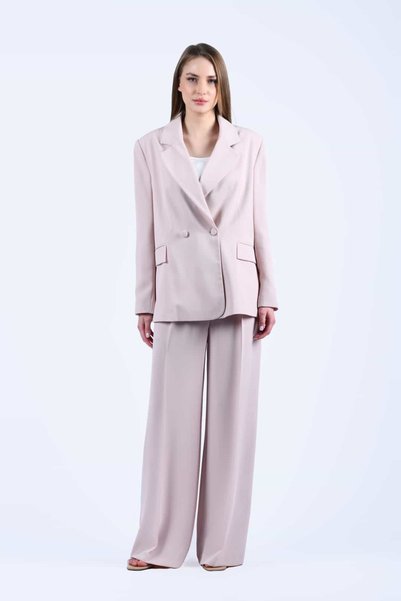 la luce Pudra Geniş Yaka Kruvaze Blazer - QC103