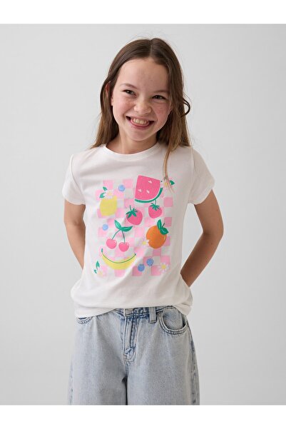 GAP Kız Çocuk Beyaz Grafik Baskılı T-Shirt (2’li)