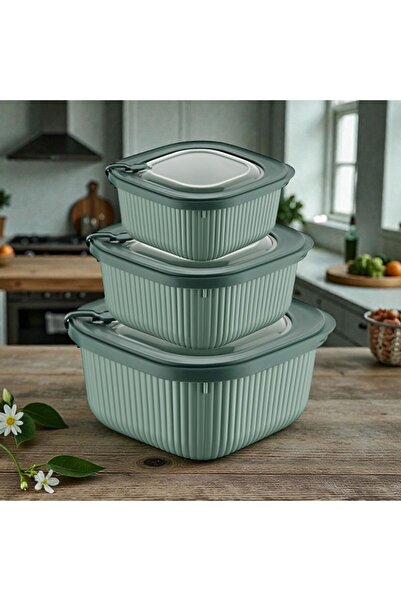 PONÇİK STORE 3 Piece Square Microline Storage Container Set (600-1100-1800 ml)