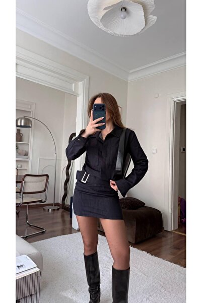 Ekim Store Belted Draped Denim Dress