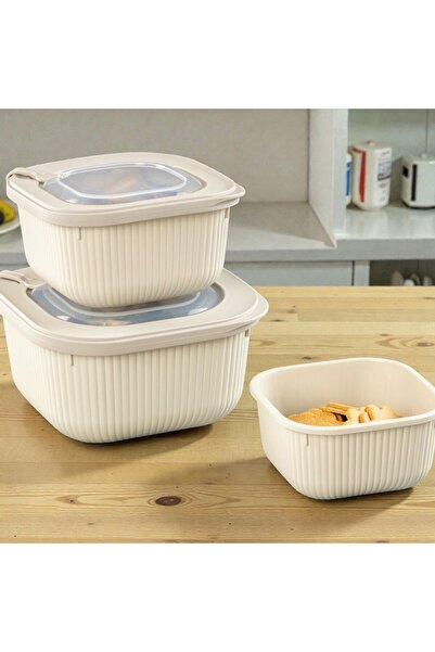 PONÇİK STORE 3 Piece Square Microline Storage Container Set (600-1100-1800 ml)