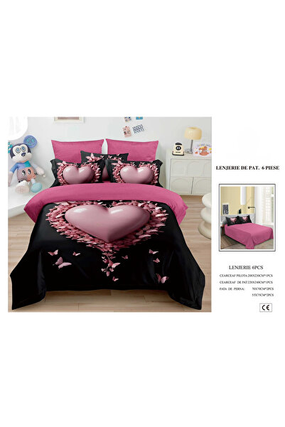 FIONNA.RO Finet Duvet Cover Set 6 Pieces 5D - Pink Heart and Butterflies