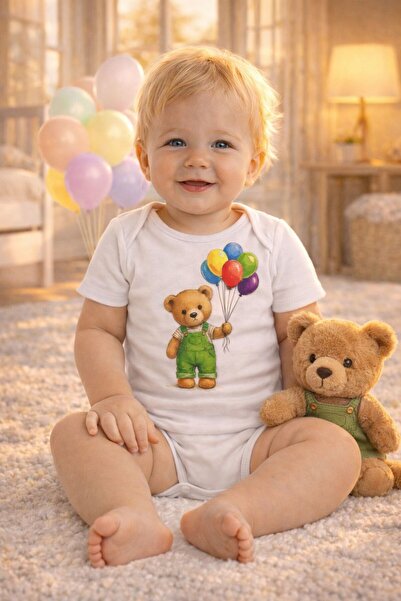 DOGİ&DOG 100% Cotton Bear Baloon Snap Fastener Unisex Baby Bodysuit