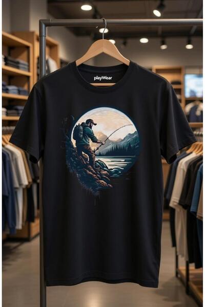 playwear Tricou 100% bumbac pentru pescuit și vacanță în natură, cu design sp...