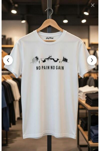 playwear Tricou negru No Pain No Gain Fitness Dumbell imprimat Regular Fit 10...