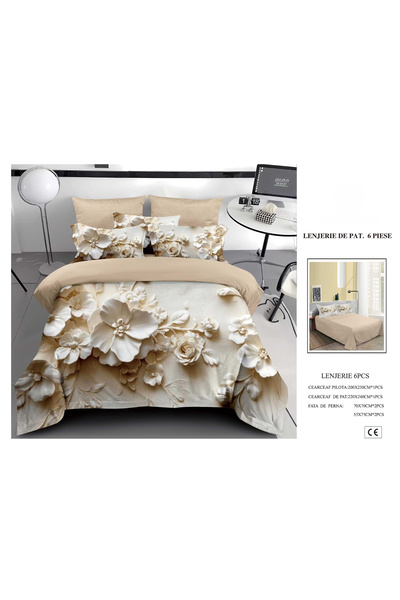 FIONNA.RO Finet Duvet Cover Set 6 Pieces 5D - Beige With Stylized Flowers