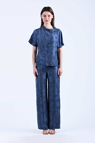 la luce İndigo Jakarlı Wide-Leg Pantolon - QP200
