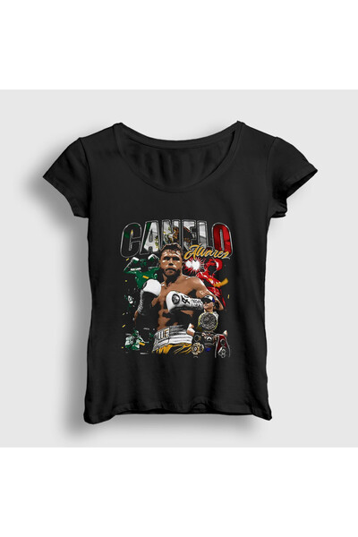 Presmono Women's Black Poster Boxing Canelo Alvarez T-Shirt 603672Tt