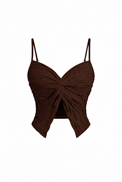 Wild Flower Alaçatı Style Front Twist Thin Strap Ruffle Textured Crop Blouse