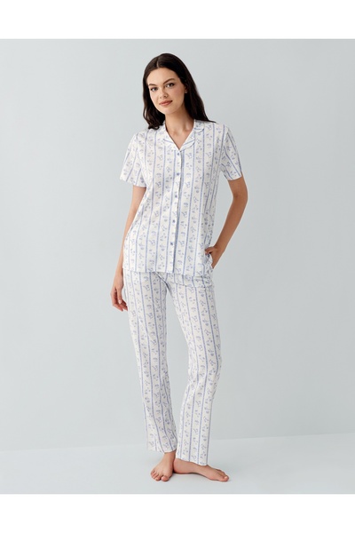 Arnetta Women's Modal/Cotton V-Neck Front Buttoned Short Sleeve Pajama Set