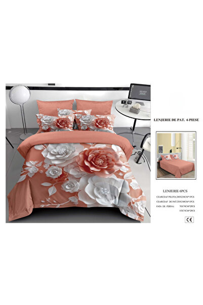 FIONNA.RO Finet Duvet Cover Set 6 Pieces 5D - Salmon Pink and White Flowers