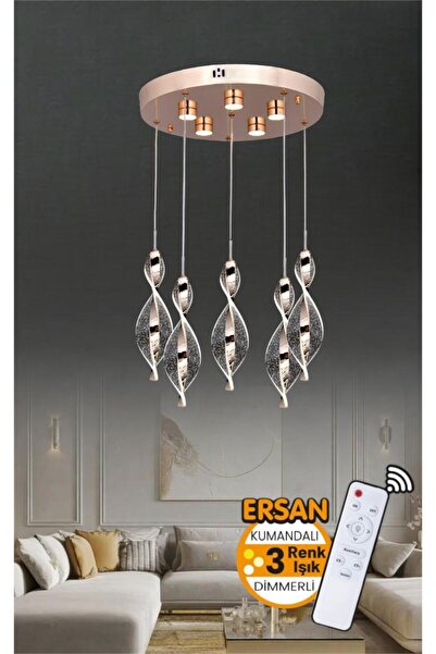 Ersan Avize Luna 5'li Gold Kumandalı 3 Renk Led Lüx Modern Ledli Avize