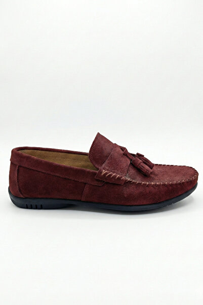 Ekonomik Ayakkabı Men's Burgundy Suede Tasseled Loafer Moccasins – Laceless S...