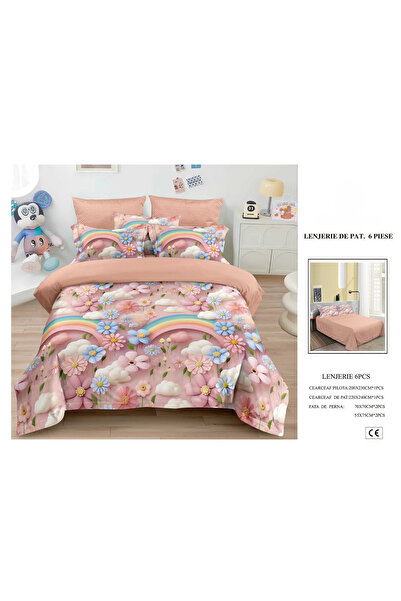FIONNA.RO Finet 6-Piece 5D Duvet Cover Set - Pink With Poppies And Rainbows