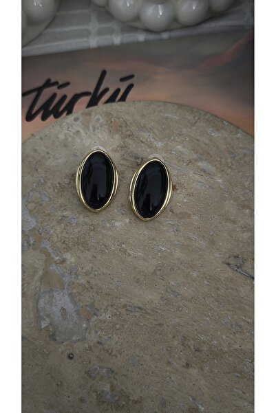 VOBEEYKU Gold Oval Frame Detail Stone Look Earrings