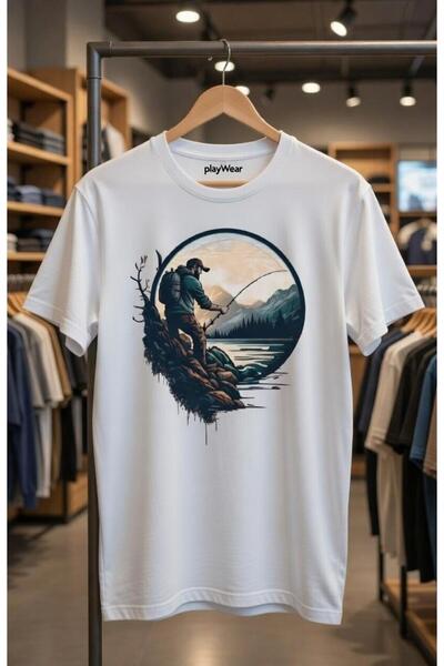 playwear Tricou 100% bumbac pentru pescuit și vacanță în natură, cu design sp...
