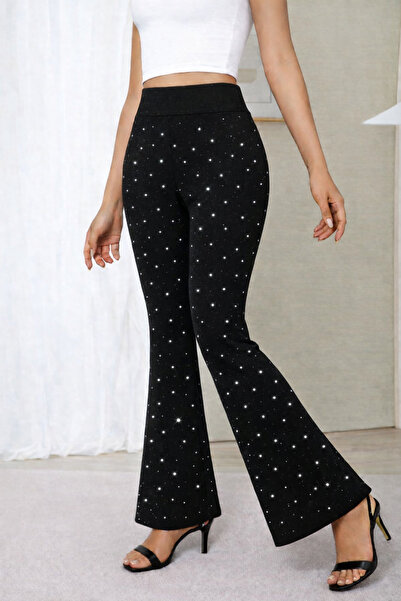 MAROVOAY Girl's Stone Detailed Spanish Flared Leggings Pants