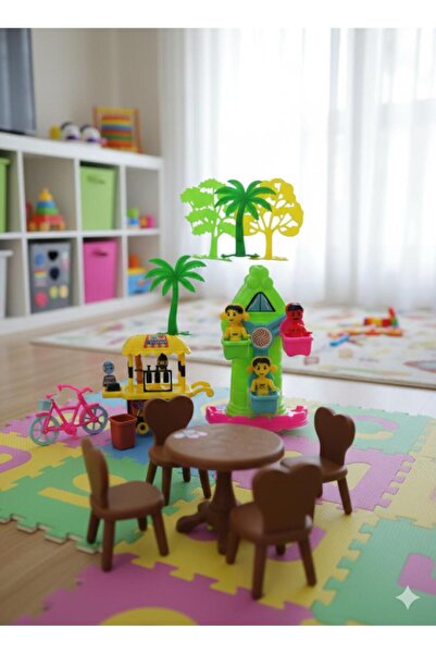 abnturk Eğlenceli Park Seti ,Dönme Dolap renkli kabinler ve figürler Dondurma...