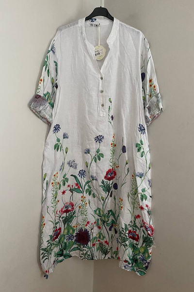 AYASOFYA OTANTIK Women's Italian White Sequined Collared Wildflower Pattern O...