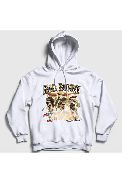 Presmono Hanorac cu glugă unisex alb World Tour DtMF Bad Bunny 605487tt