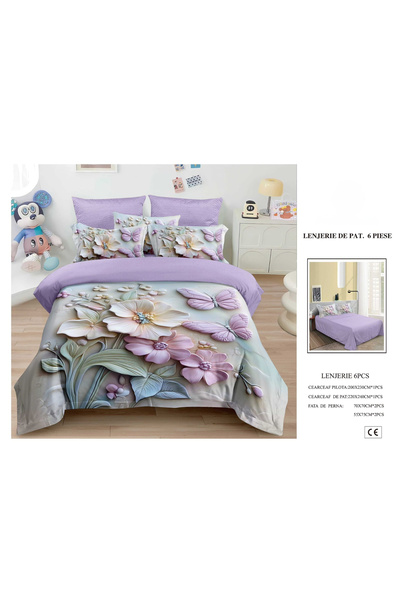 FIONNA.RO Finet Duvet Cover Set 6 Pieces 5D - Lilac With Flowers And Butterflies